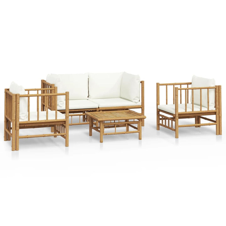 loungesæt til haven 5 dele med cremehvide hynder bambus