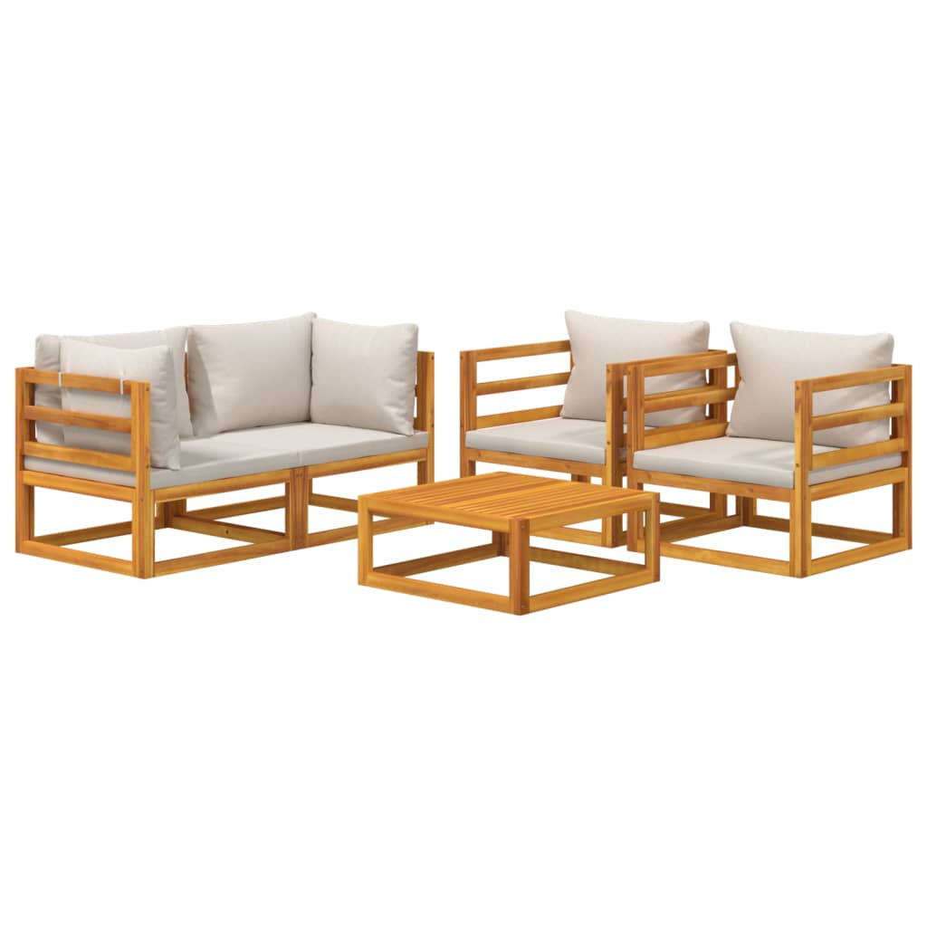 loungesæt til haven 5 dele med lysegrå hynder massivt træ