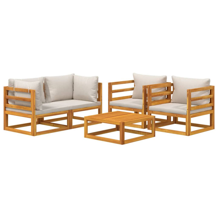 loungesæt til haven 5 dele med lysegrå hynder massivt træ