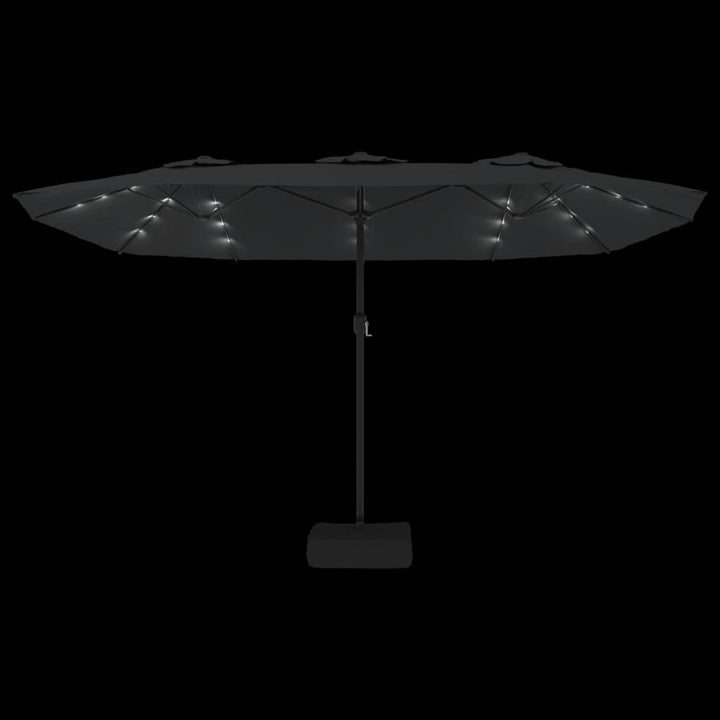 parasol m. dobbelt parasoldug og LED-lys 449x265 cm antracitgrå