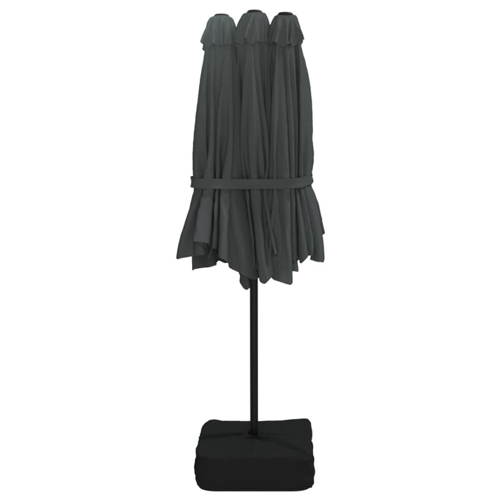 parasol m. dobbelt parasoldug og LED-lys 449x265 cm antracitgrå