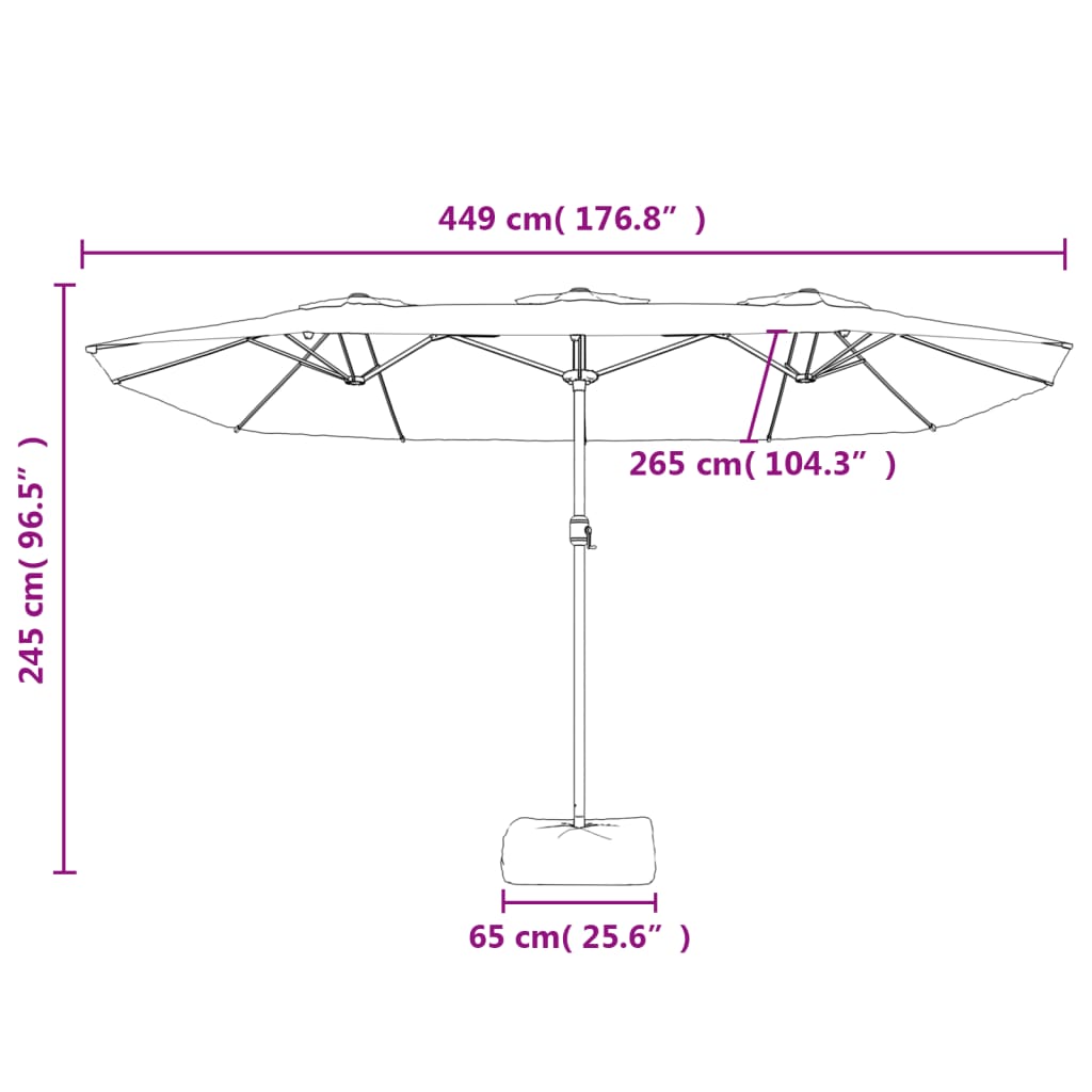parasol m. dobbelt parasoldug og LED-lys 449x265 cm antracitgrå