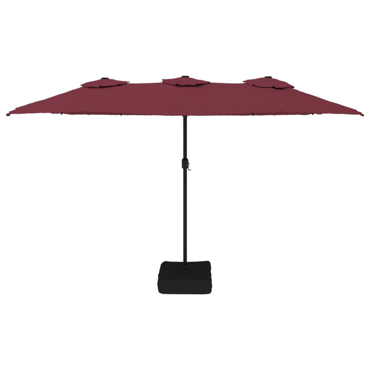 parasol m. dobbelt parasoldug og LED-lys 449x265 cm bordeauxrød