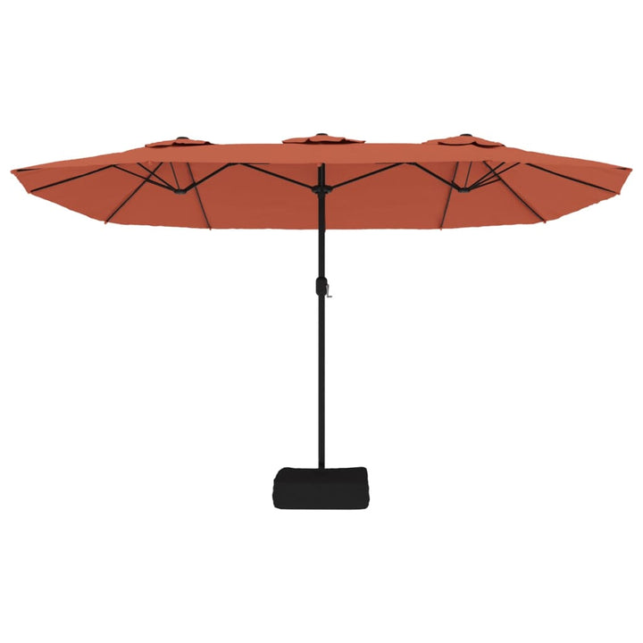 parasol med dobbelt parasoldug og LED-lys 449x265 cm terrakotta