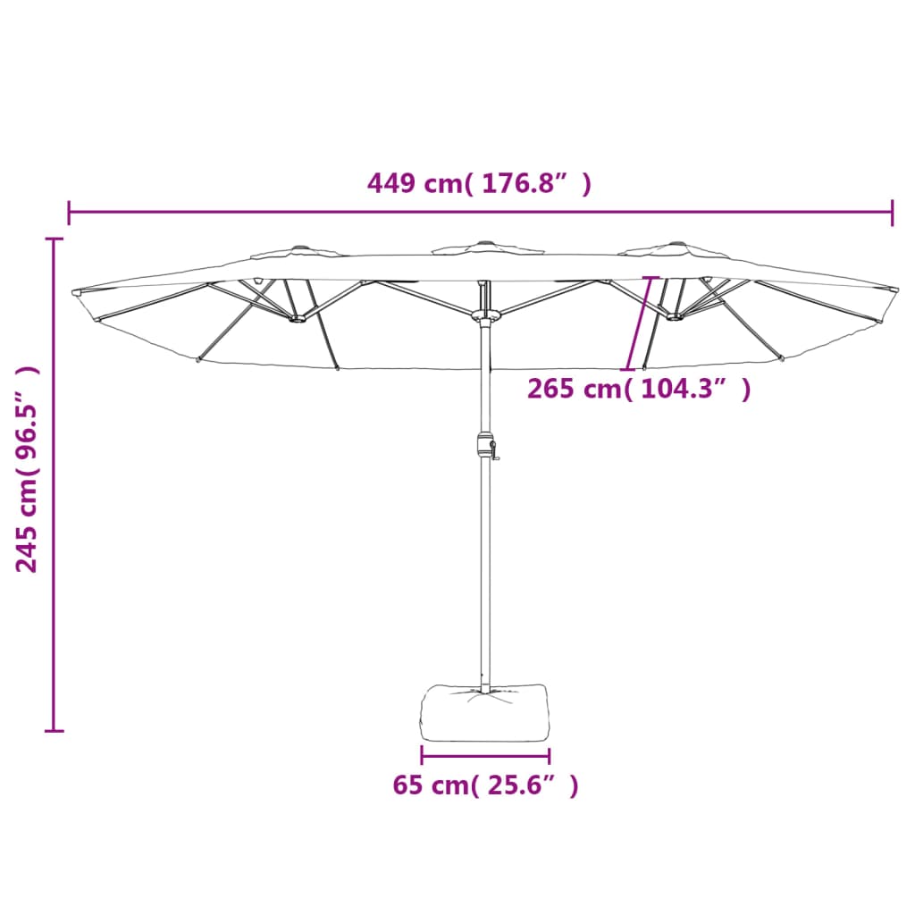 parasol med dobbelt parasoldug og LED-lys 449x265 cm terrakotta