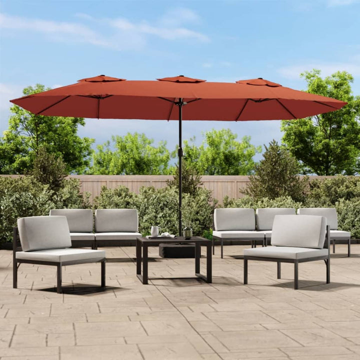 parasol med dobbelt parasoldug og LED-lys 449x265 cm terrakotta