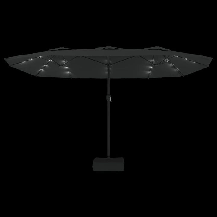 parasol med dobbelt parasoldug og LED-lys 449x265 cm sort