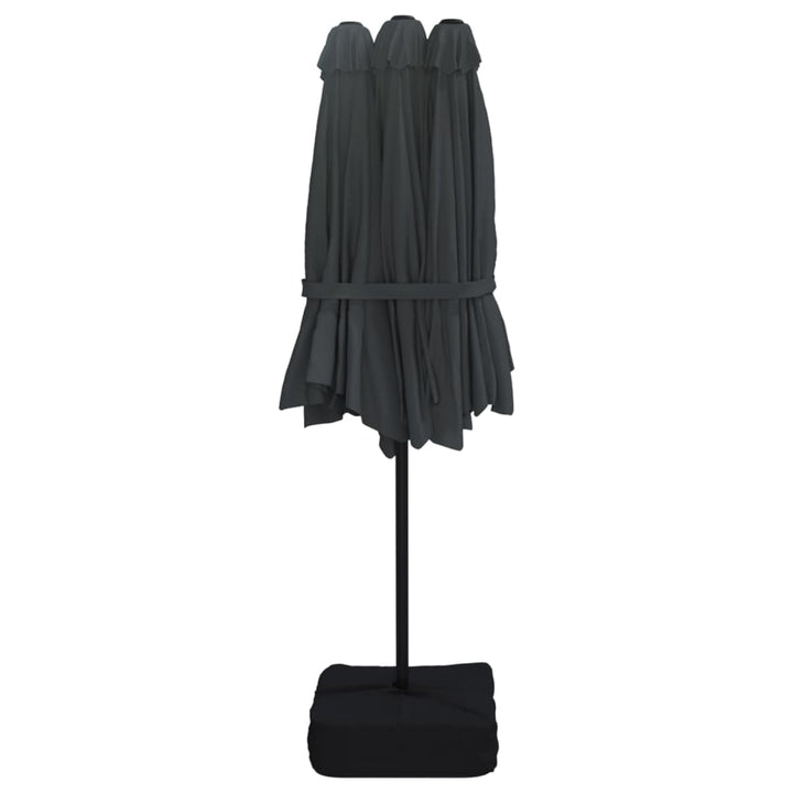 parasol med dobbelt parasoldug og LED-lys 449x265 cm sort