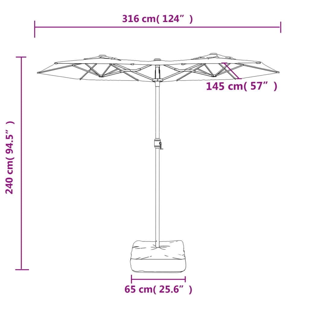 parasol m. dobbelt parasoldug 316x145 cm antracitgrå