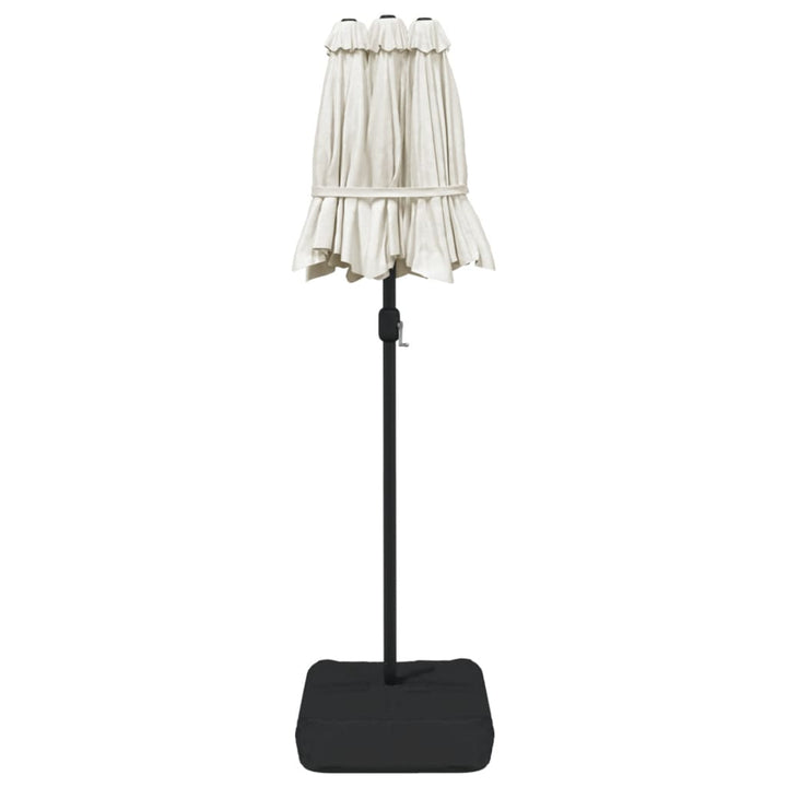 parasol med dobbelt parasoldug og LED-lys 316x145 cm sandhvid