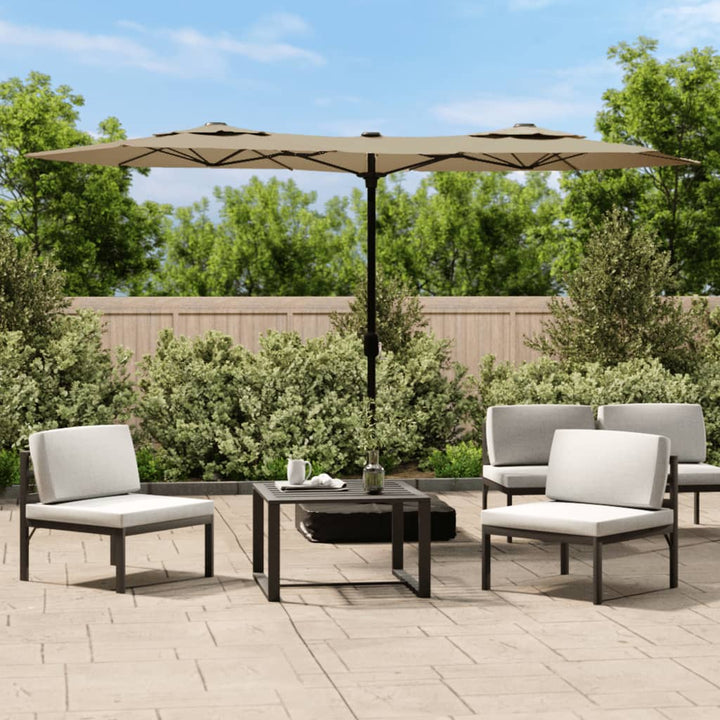 parasol med dobbelt parasoldug og LED-lys 316x145 cm gråbrun