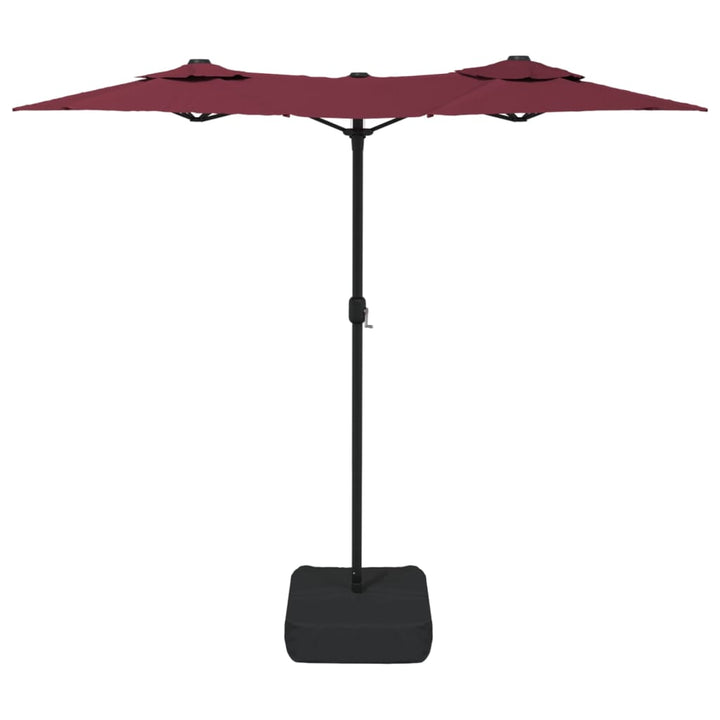parasol m. dobbelt parasoldug og LED-lys 316x145 cm bordeauxrød