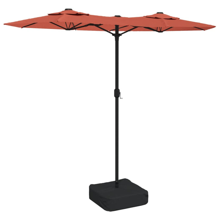 parasol m. dobbelt parasoldug og LED-lys 316x145 cm terrakotta