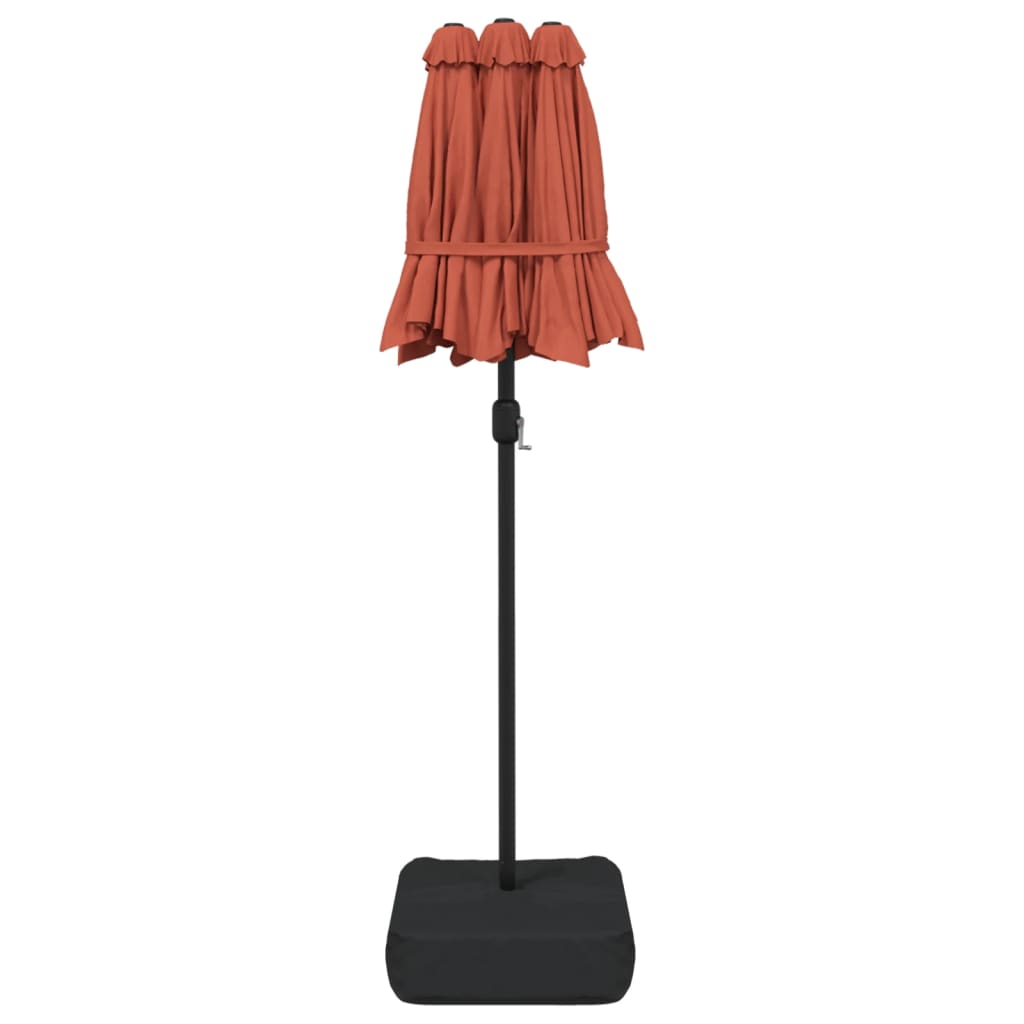 parasol m. dobbelt parasoldug og LED-lys 316x145 cm terrakotta