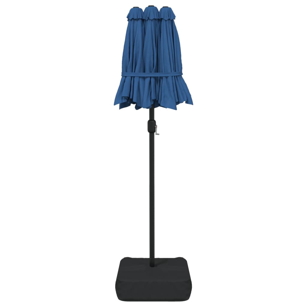 parasol med dobbelt parasoldug og LED-lys 316x145 cm azurblå
