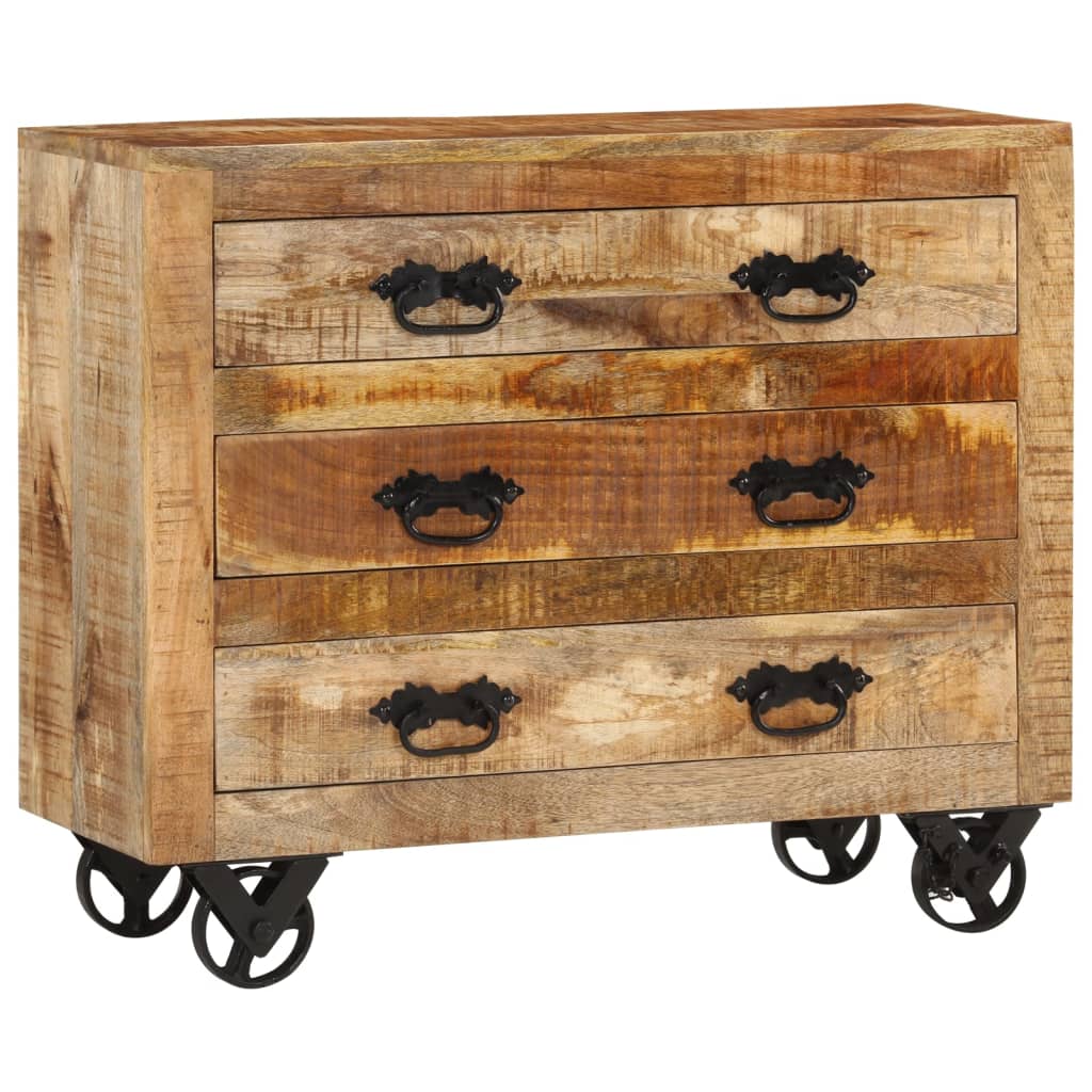 skænk med 3 skuffer 80x30x65 cm massivt ru mangotræ