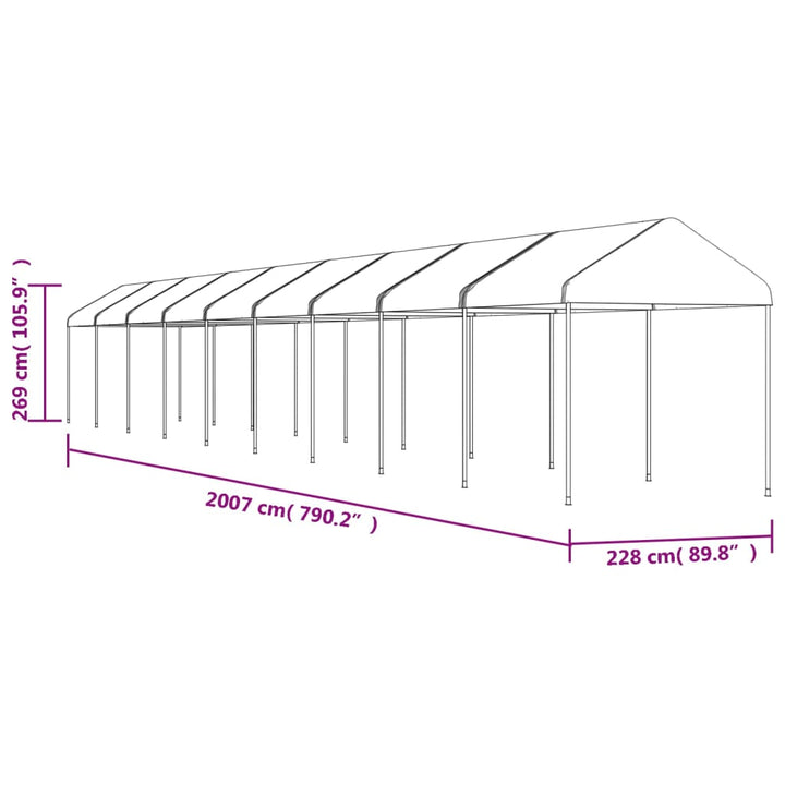 pavillon med tag 20,07x2,28x2,69 m polyethylen hvid