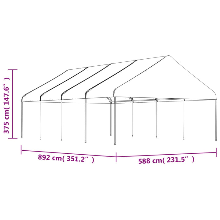 pavillon med tag 8,92x5,88x3,75 m polyethylen hvid