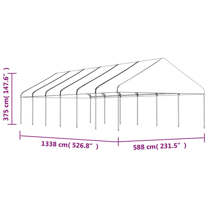 pavillon med tag 13,38x5,88x3,75 m polyethylen hvid