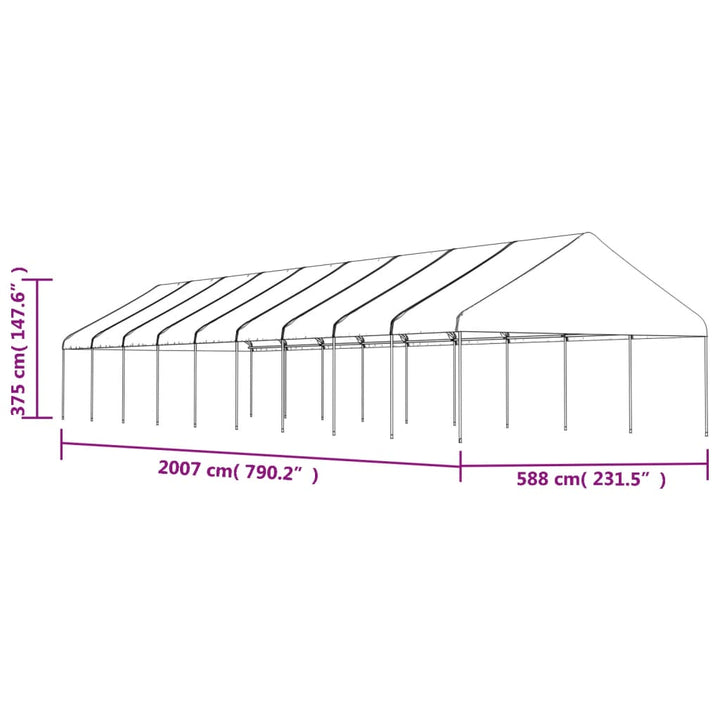 pavillon med tag 20,07x5,88x3,75 m polyethylen hvid
