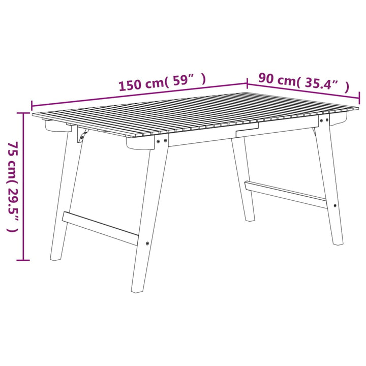 havebord 150x90x75 cm massivt akacietræ