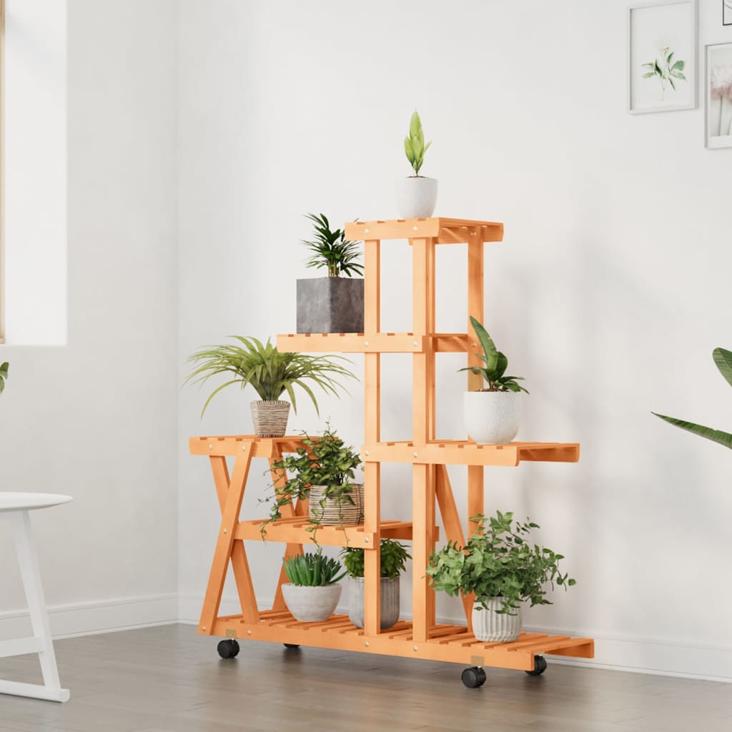 blomsterstativ med hjul 95x25x101 cm massivt fyrretræ