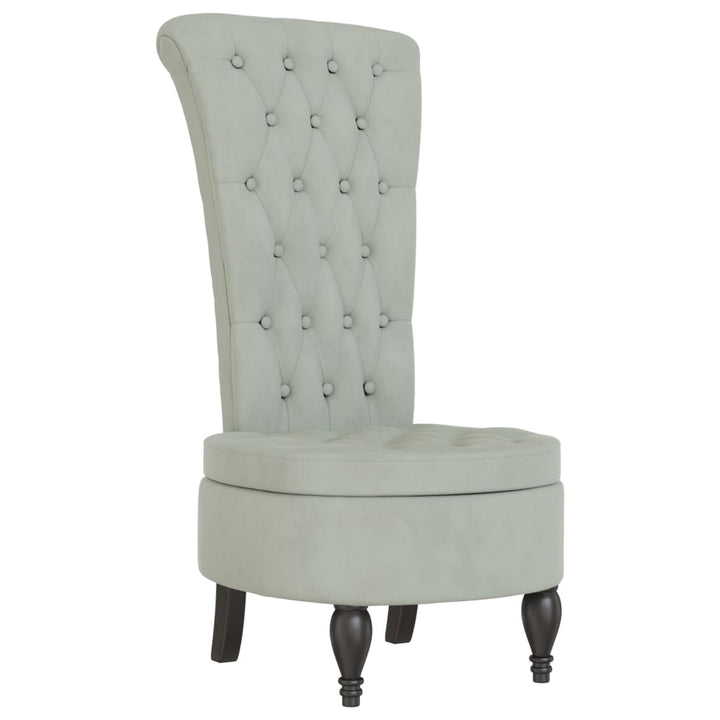 stol med høj ryg knapdesign velour lysegrå