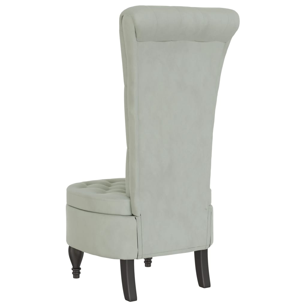 stol med høj ryg knapdesign velour lysegrå