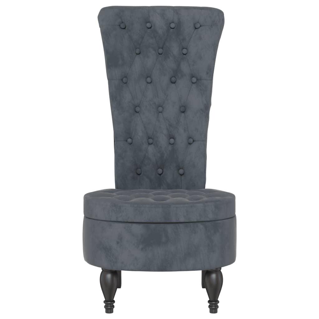 stol med høj ryg knapdesign velour mørkegrå