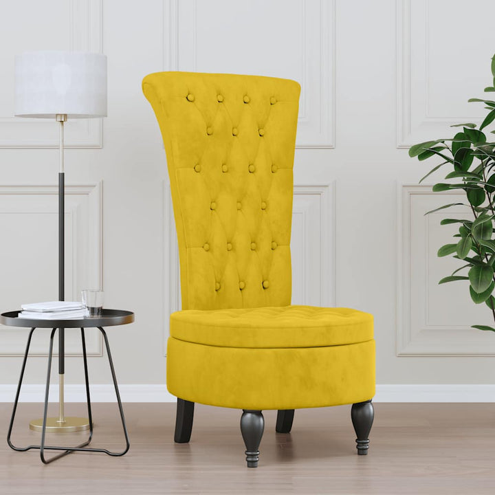 stol med høj ryg knapdesign velour gul