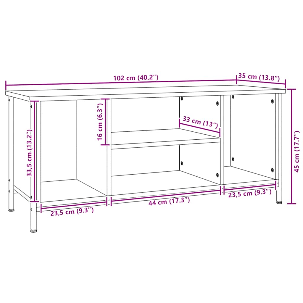 tv-bord 102x35x45 cm konstrueret træ røget egetræsfarve