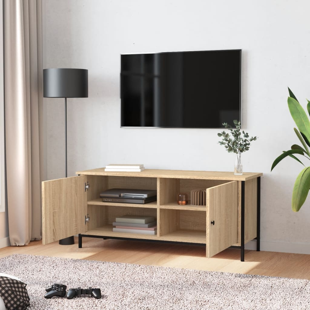 tv-bord med låger 102x35x45 cm konstrueret træ sonoma-eg