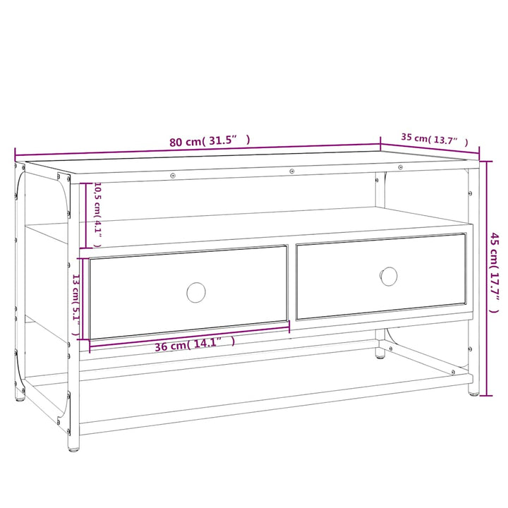 tv-bord 80x35x45 cm konstrueret træ grå sonoma-eg