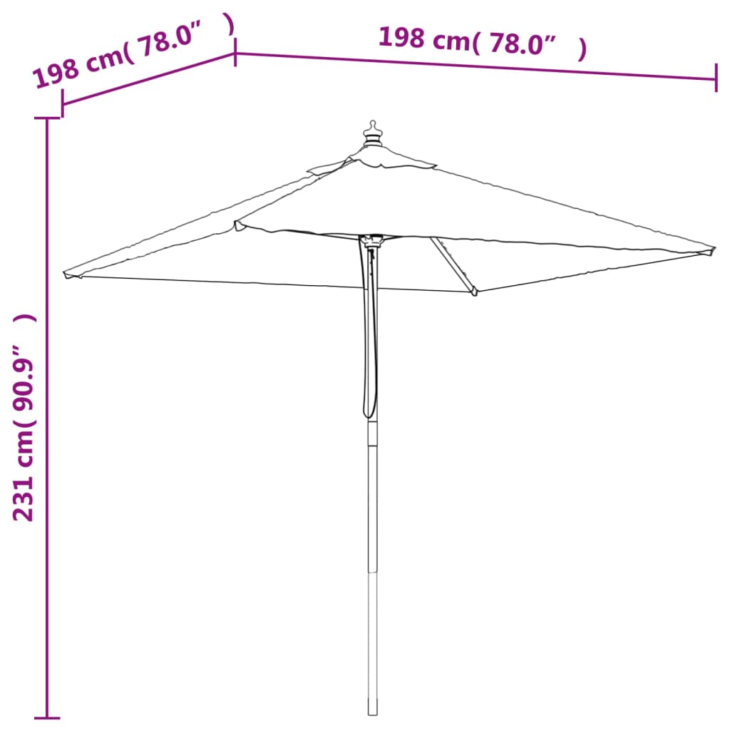 haveparasol med træstang 198x198x231 cm gråbrun