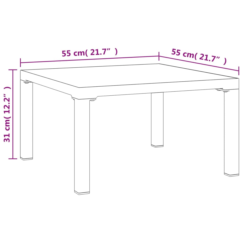 sofabord til haven 55x55x31 cm DPC og stål grå