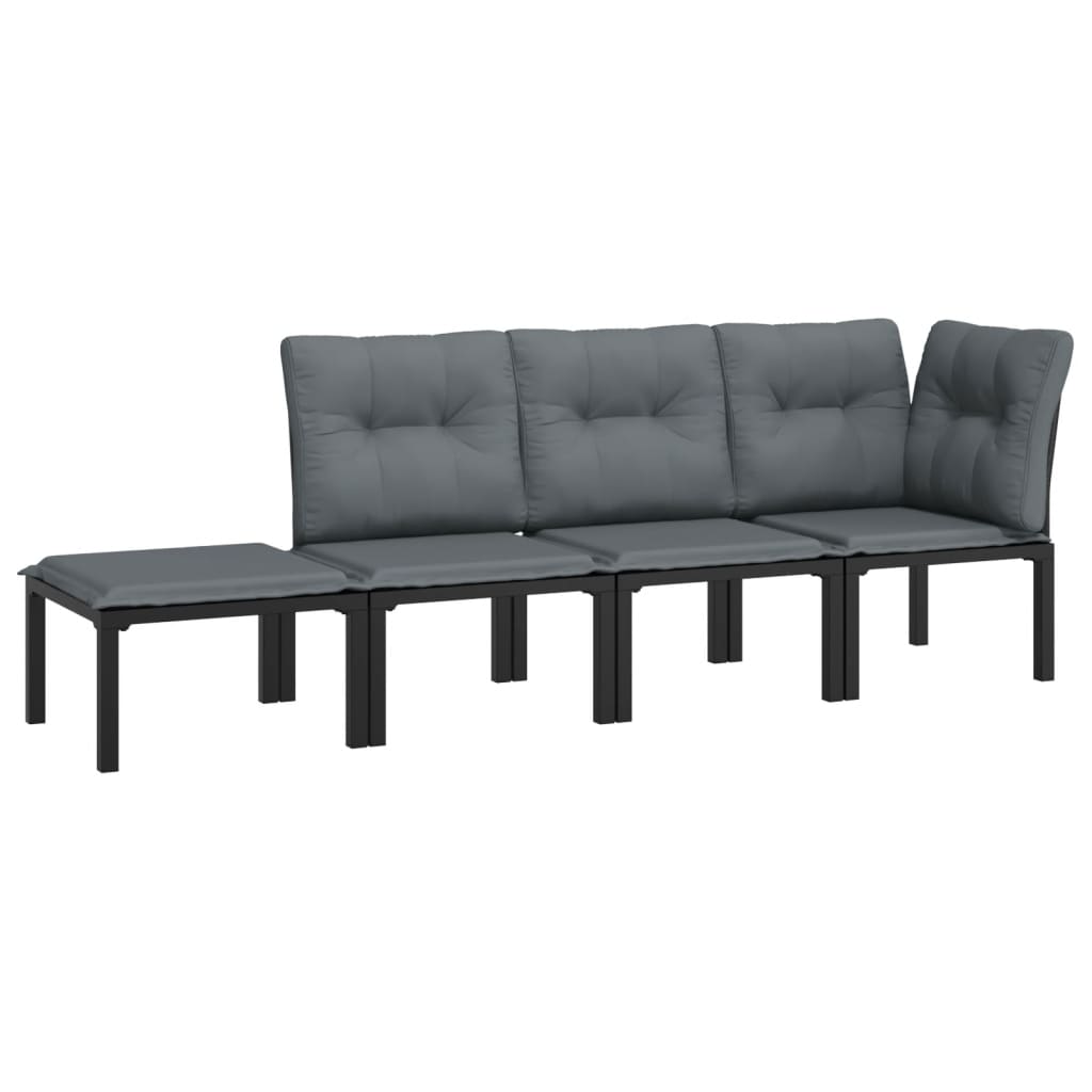 loungesæt til haven 4 dele polyrattan sort og grå
