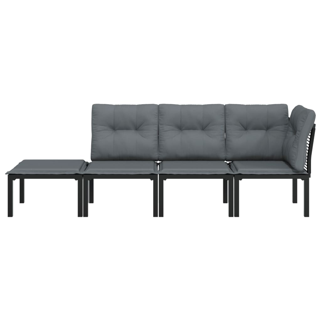 loungesæt til haven 4 dele polyrattan sort og grå