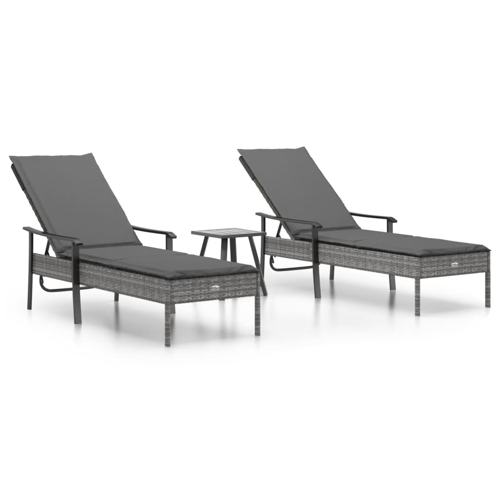 liggestole 2 stk. med hynder og bord polyrattan grå