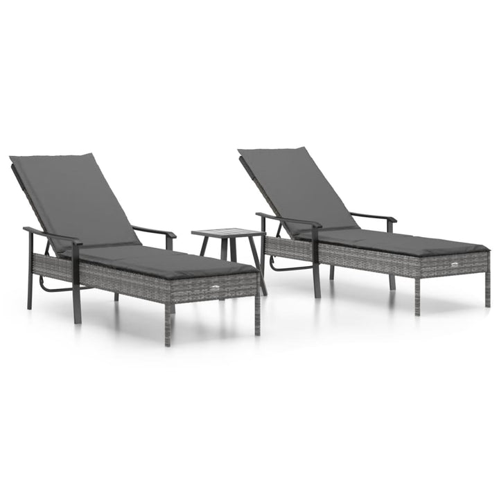 liggestole 2 stk. med hynder og bord polyrattan grå