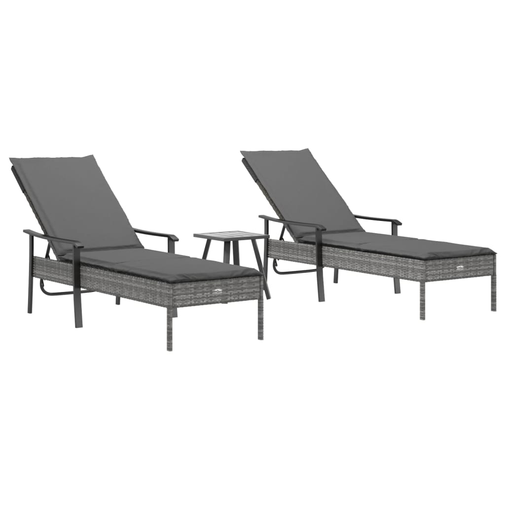liggestole 2 stk. med hynder og bord polyrattan grå