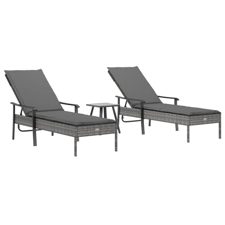 liggestole 2 stk. med hynder og bord polyrattan grå