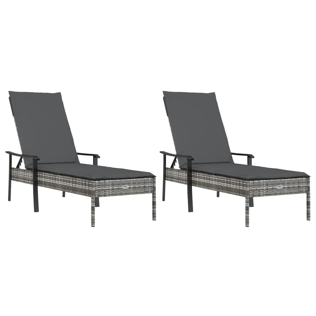 liggestole 2 stk. med hynder og bord polyrattan grå