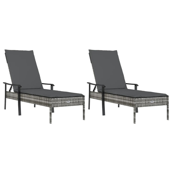 liggestole 2 stk. med hynder og bord polyrattan grå