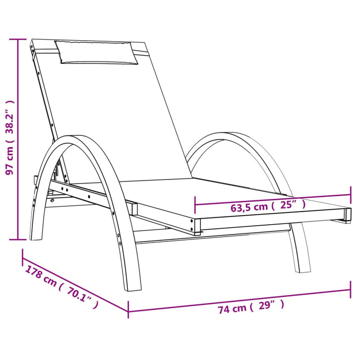 liggestol med pude textilene og massivt poppeltræ grå