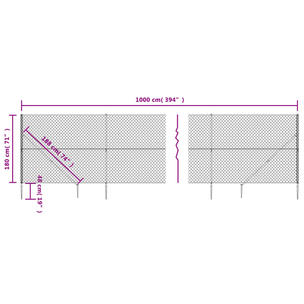 trådhegn med jordspyd 1,8x10 m sølvfarvet