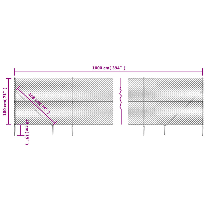 trådhegn med jordspyd 1,8x10 m sølvfarvet