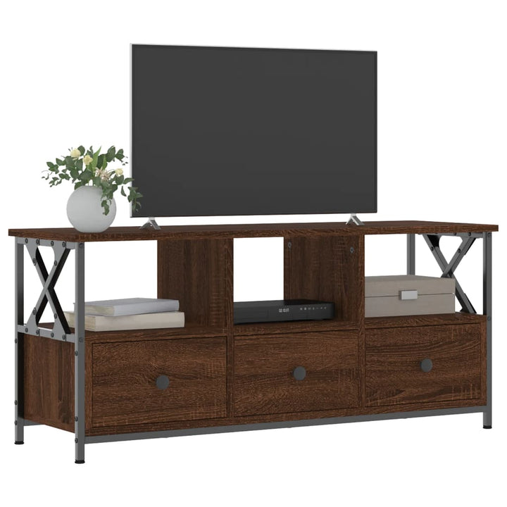 tv-bord 102x33x45 cm konstrueret træ og jern brun egetræsfarve