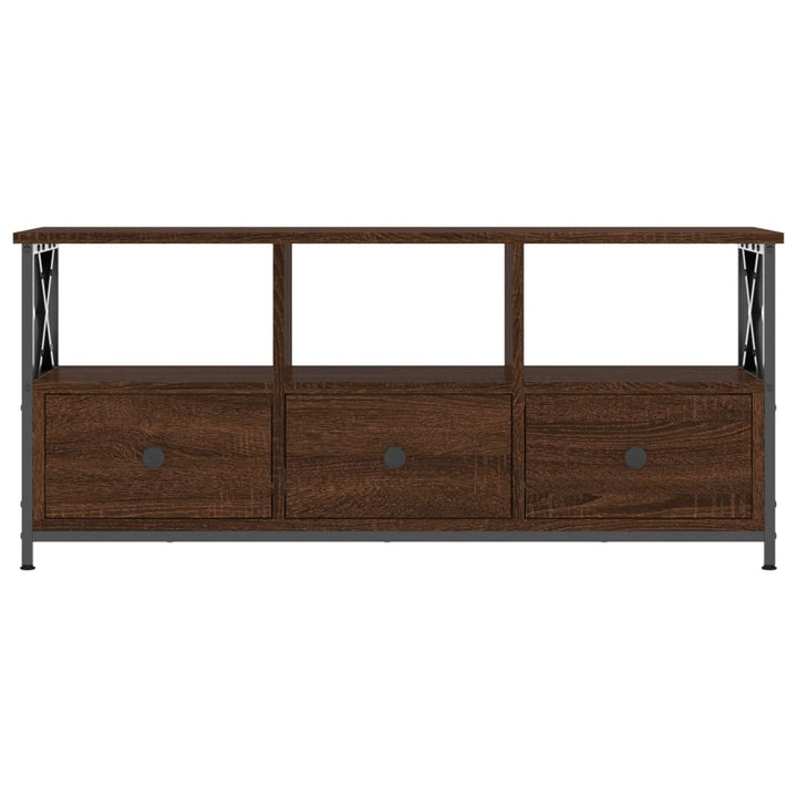 tv-bord 102x33x45 cm konstrueret træ og jern brun egetræsfarve