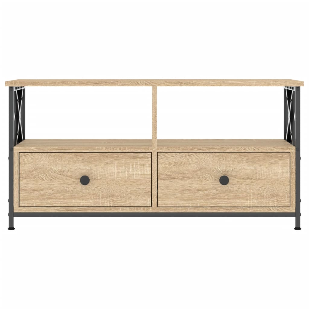 tv-bord 90x33x45 cm konstrueret træ og jern sonoma-eg