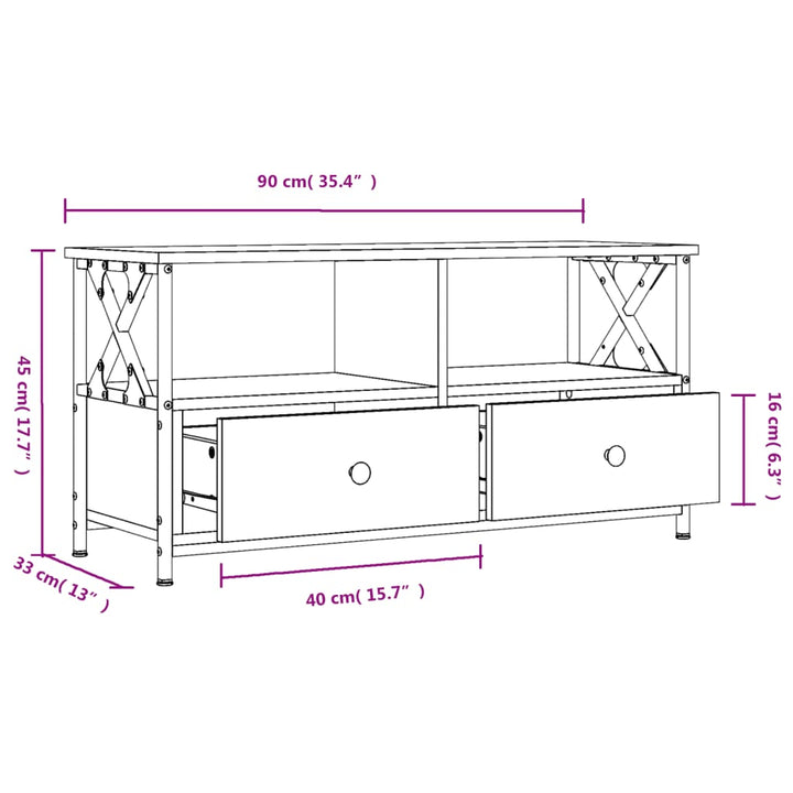 tv-bord 90x33x45 cm konstrueret træ og jern sonoma-eg